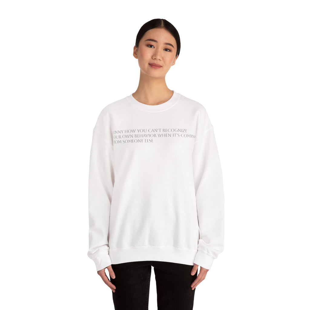 Minimalist Text Crewneck Sweatshirt — Subtle Quote White Sweatshirt